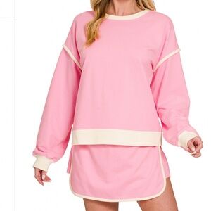 Zenana Lg Pink and Cream Two-Piece Skirt Set